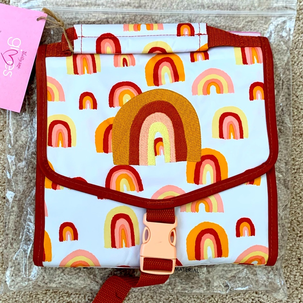 Fold-Over Thermal Lunch Bag - Boho Rainbows with Boho Rainbow Embroidery